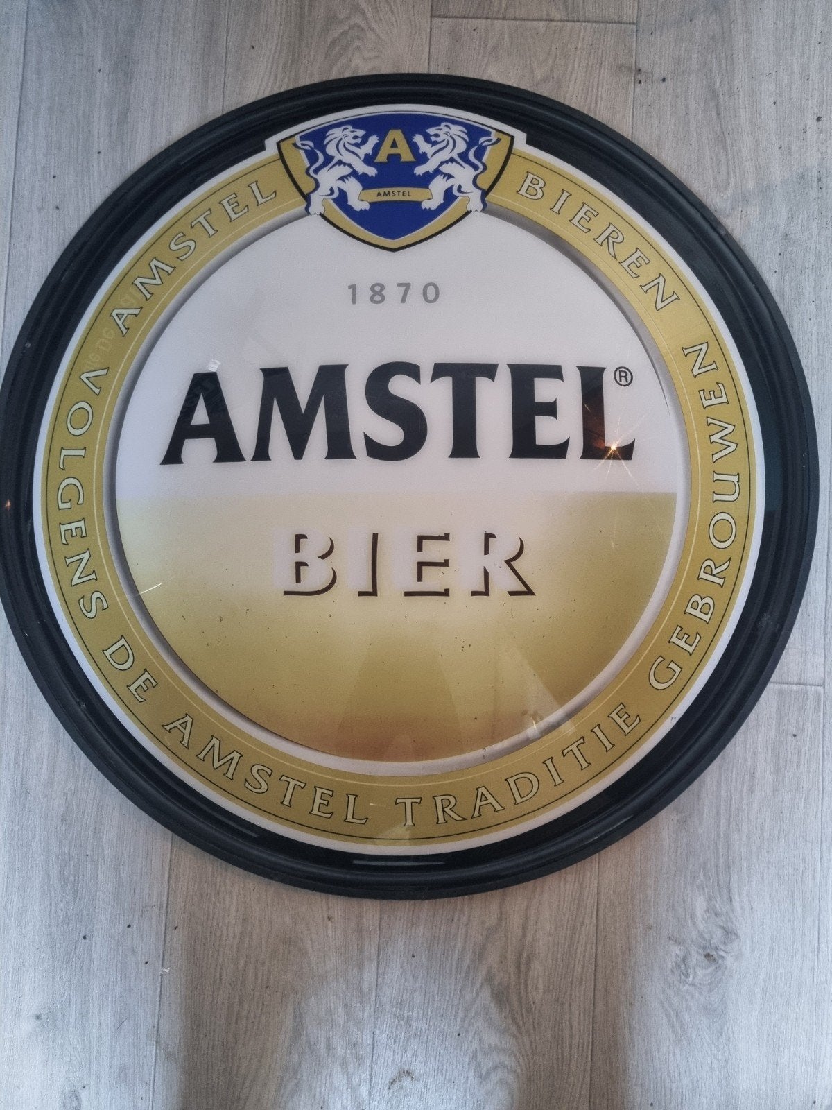Amstel bier lichtbak kap  schaal bord, Verzamelen, Ophalen, Gebruikt, Reclamebord, Plaat of Schild, Amstel