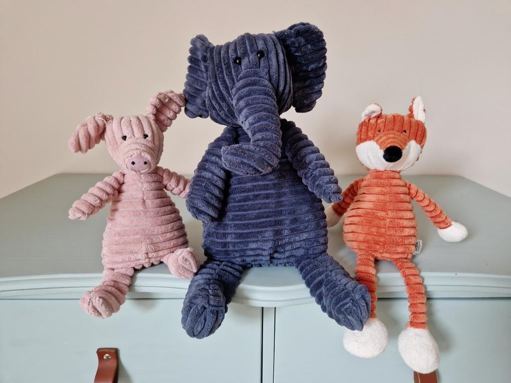 Jellycat corduroy knuffels - Olifant en Varken, Jellycat, Blauw, Ophalen of Verzenden, Middelgroot (20 tot 80 cm)