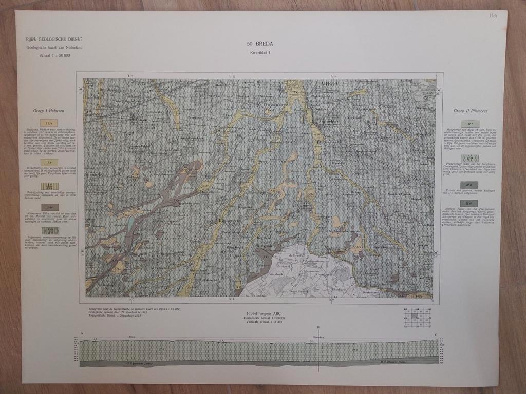 144 / Geologische kaart uit 1933 Breda kwartblad I, Boeken, Atlassen en Landkaarten, Ophalen of Verzenden, 1800 tot 2000, Landkaart
