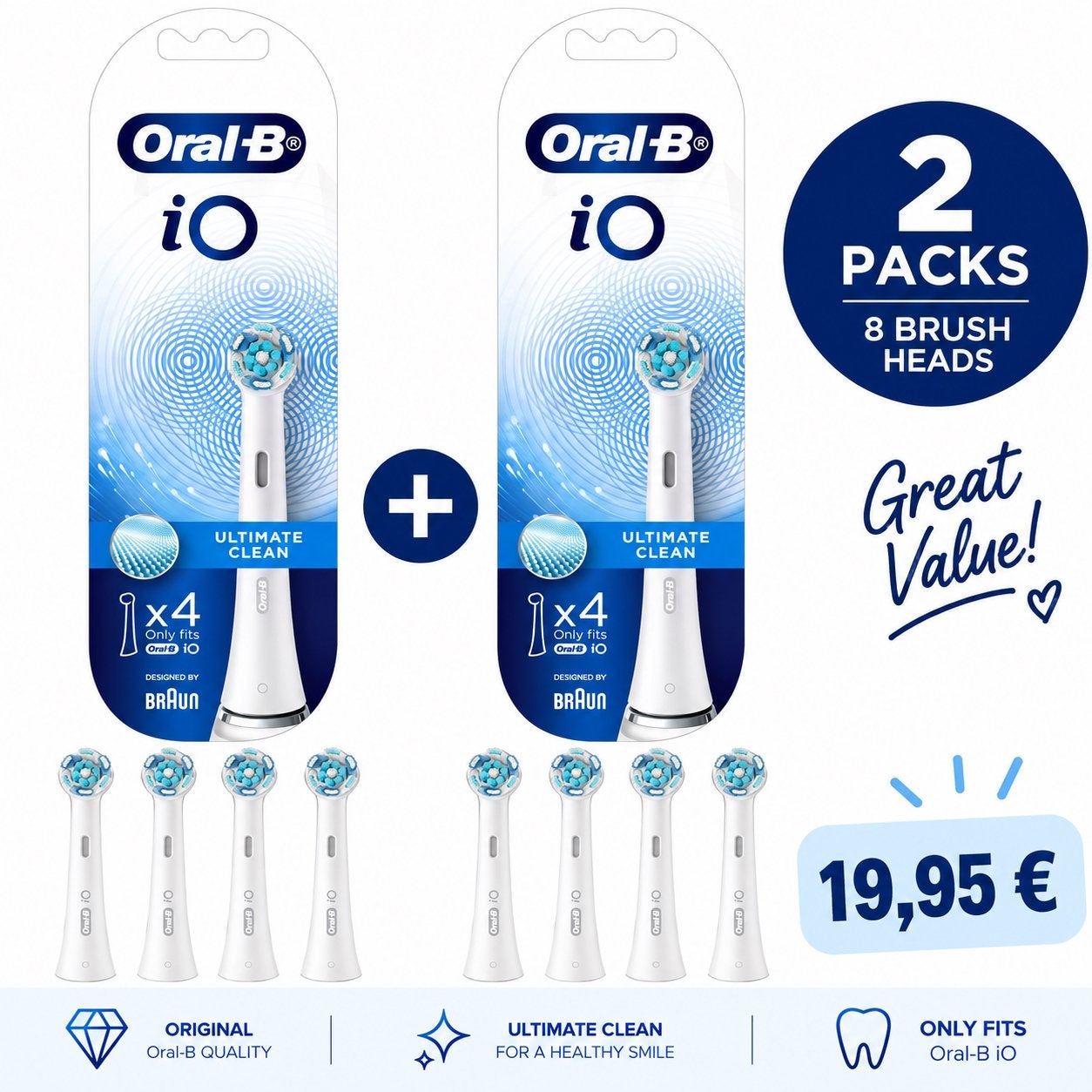 Oral-B iO Ultimate Clean Opzetborstels - 8 stuks, Sieraden, Tassen en Uiterlijk, Ophalen of Verzenden, Nieuw, Opzetborstel