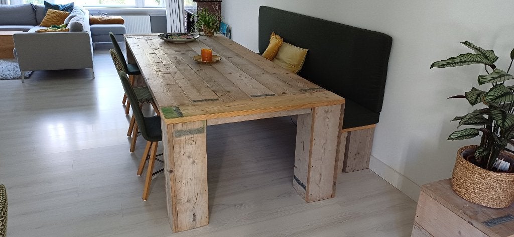 tafel van steigerhout (inclusief inschuifbank), Ophalen, Overige materialen, Gebruikt, 200 cm of meer