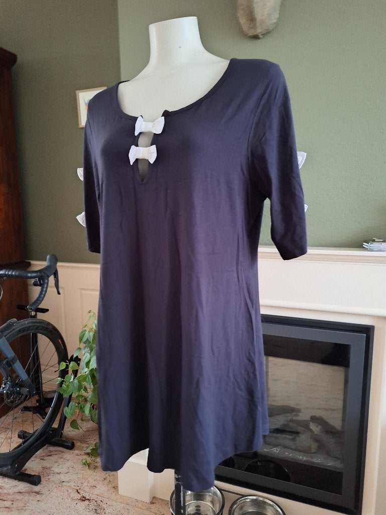 Yoek blauw met witte strikjes tuniek M 42 44, Yoek, Zo goed als nieuw, Maat 36 (S), Verzenden
