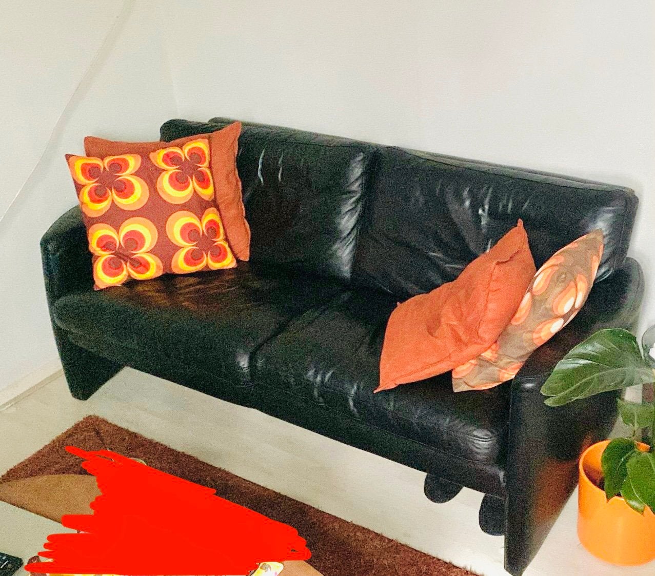 Mid-century modern leren bank, Huis en Inrichting, Banken | Bankstellen, Ophalen, Gebruikt, 150 tot 200 cm, Tweepersoons