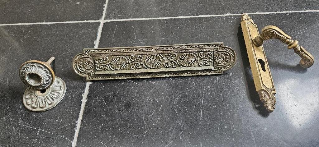 Antiek koperen deurknop en brievenbus ArtDeco, Antiek en Kunst, Ophalen of Verzenden