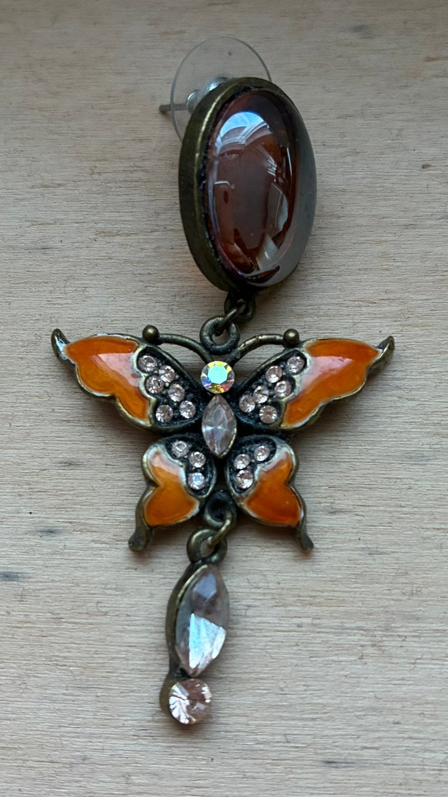 Bronskleurige oorbellen met oranje vlinder, Overige materialen, Oranje, Ophalen of Verzenden, Met strass