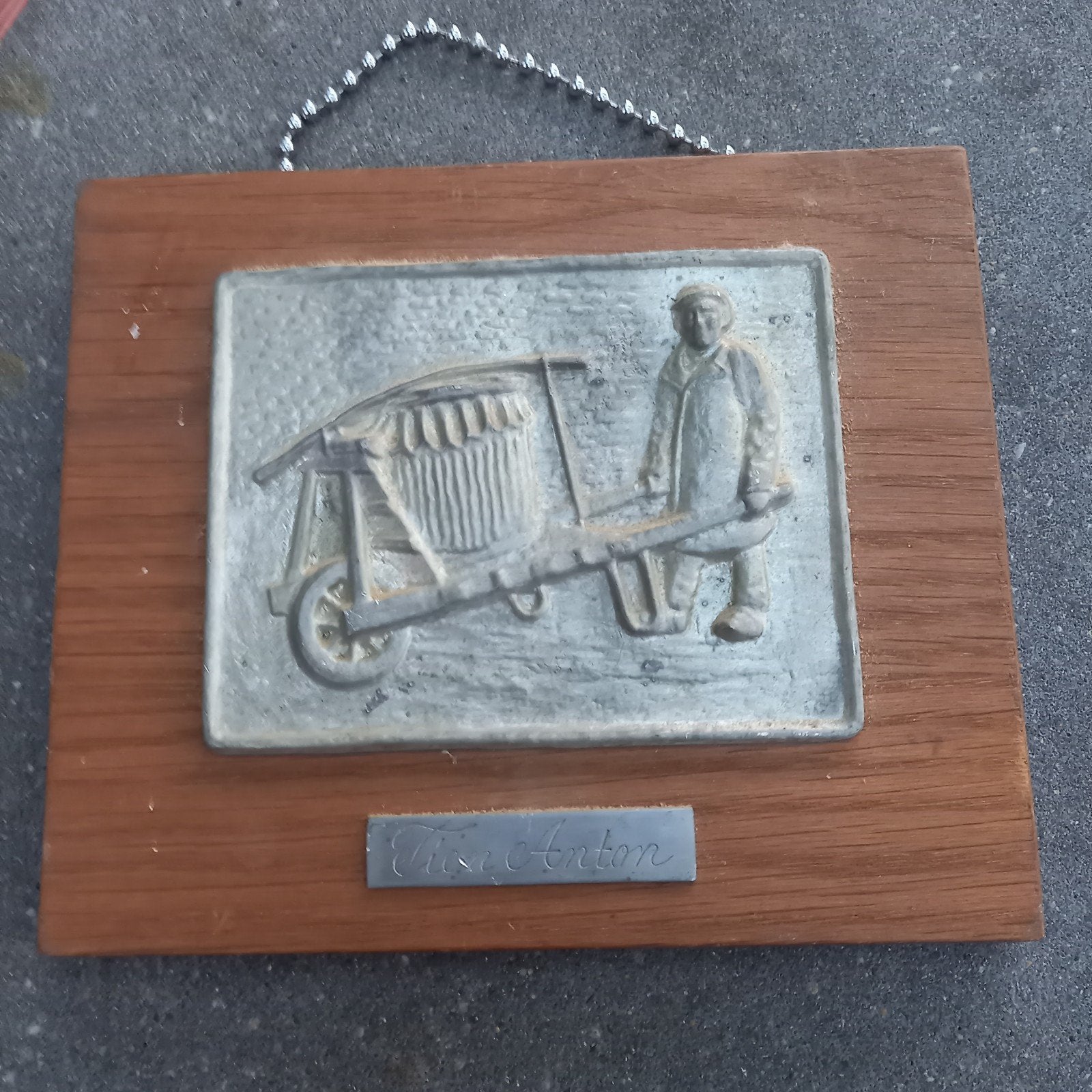 Aluminium reliëf plaquette Oude Ambachten Vuilnis Asman1950, Antiek en Kunst, Ophalen of Verzenden