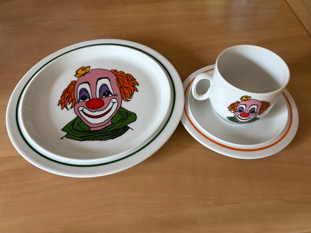 Vintage Scherzer kinder servies clown bord kop schotel, Huis en Inrichting, Keuken | Servies, Ophalen of Verzenden, Zo goed als nieuw
