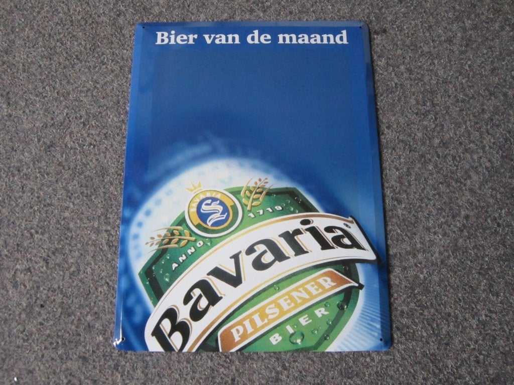 BAVARIA BLIKKEN RECLAMEBORD, Verzamelen, Biermerken, Ophalen, Gebruikt, Reclamebord, Plaat of Schild, Bavaria