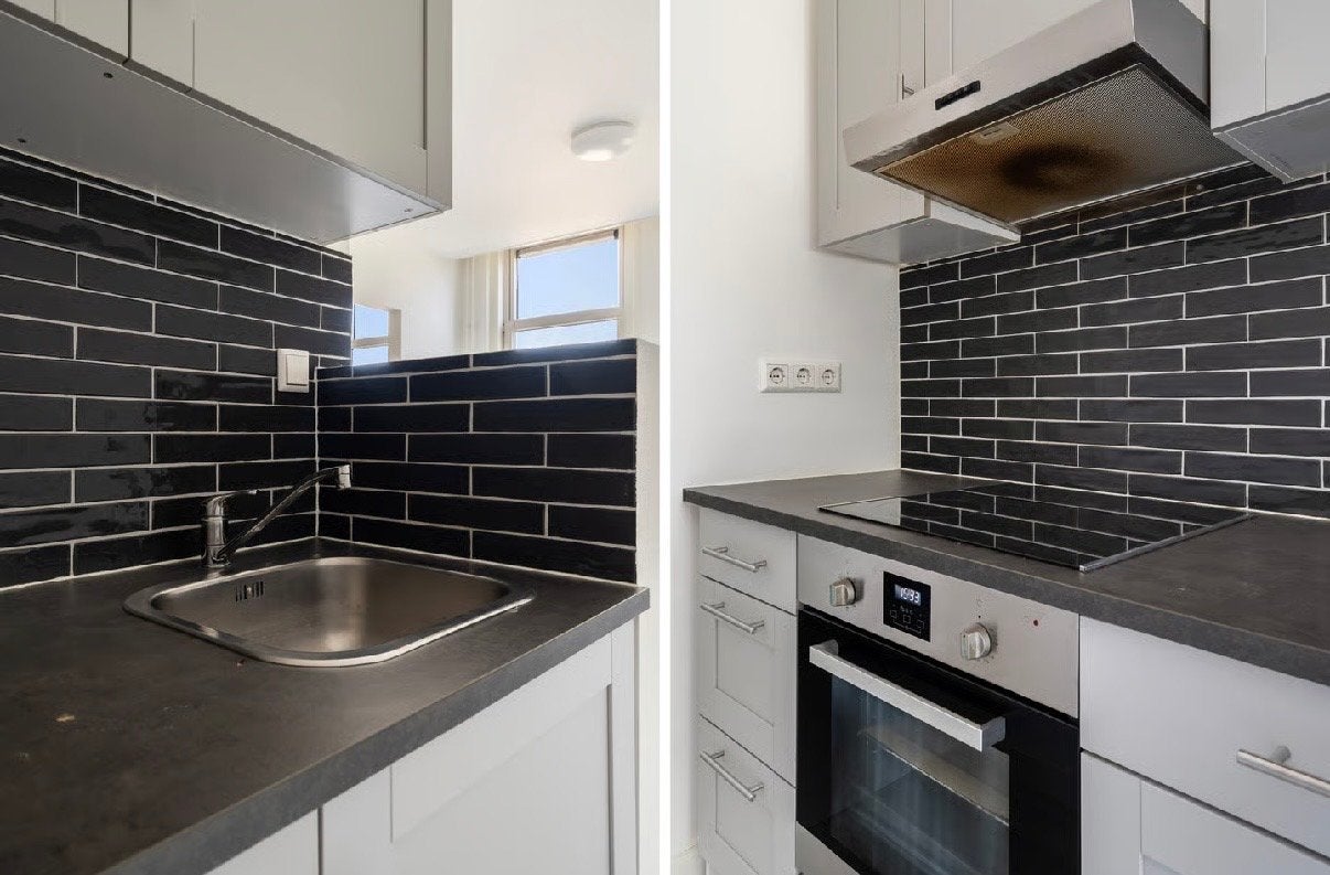 Compacte keuken met inbouwapparatuur - 224cm breed, Ophalen, Gebruikt, Wit, Enkelwandige keuken