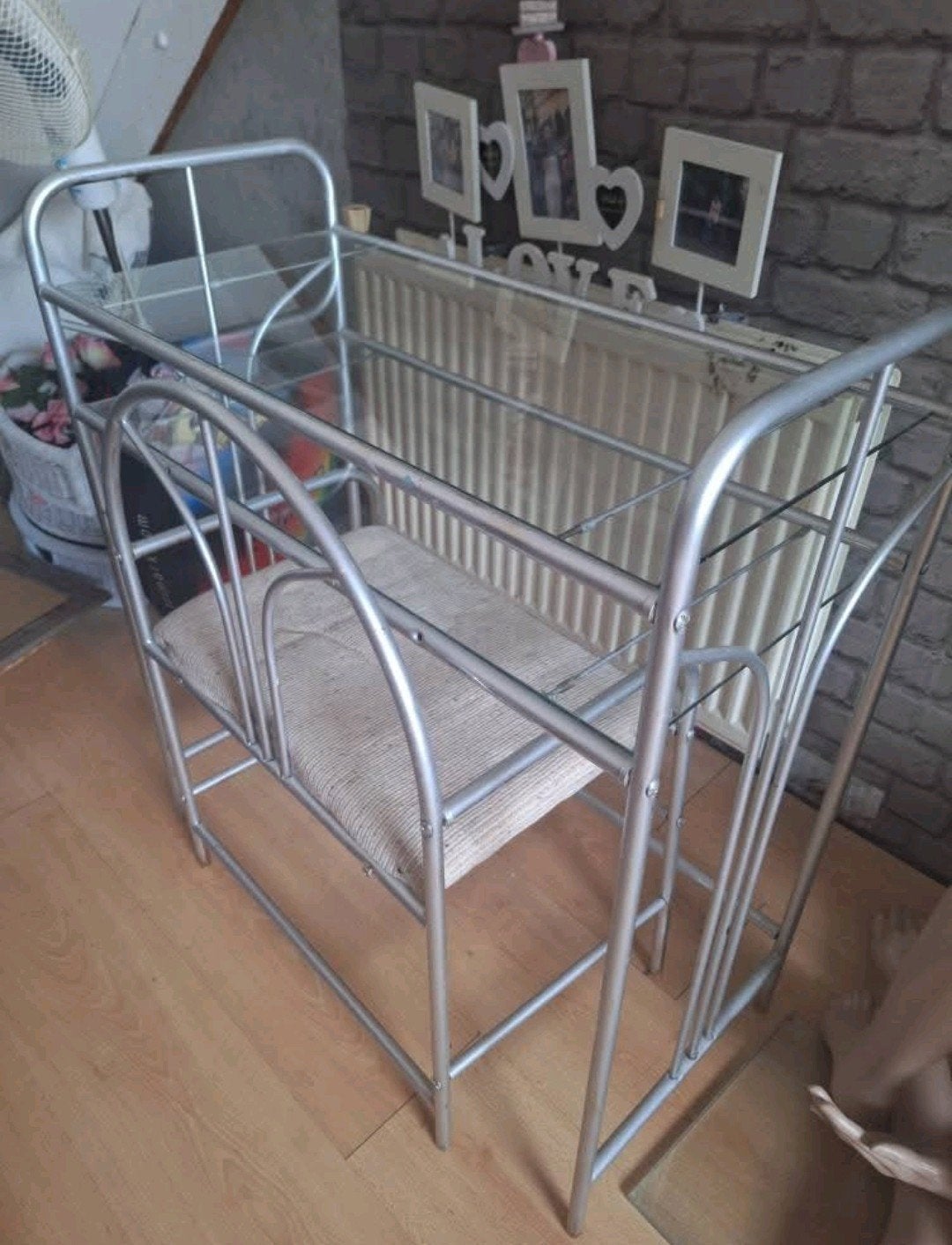 Kaptafel met glasplaten en stoel, Ophalen, Gebruikt, Metaal of Aluminium, 50 tot 100 cm