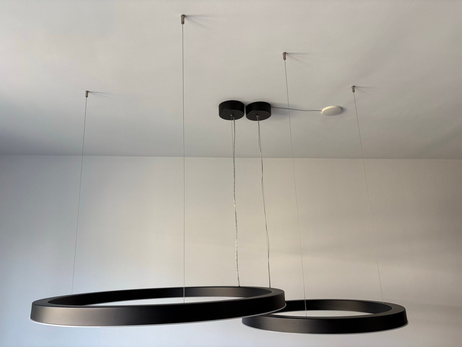 Moderne LED hanglampen set - Zwart, ringvormig, Ophalen, Zo goed als nieuw, Metaal, Overige fittingen