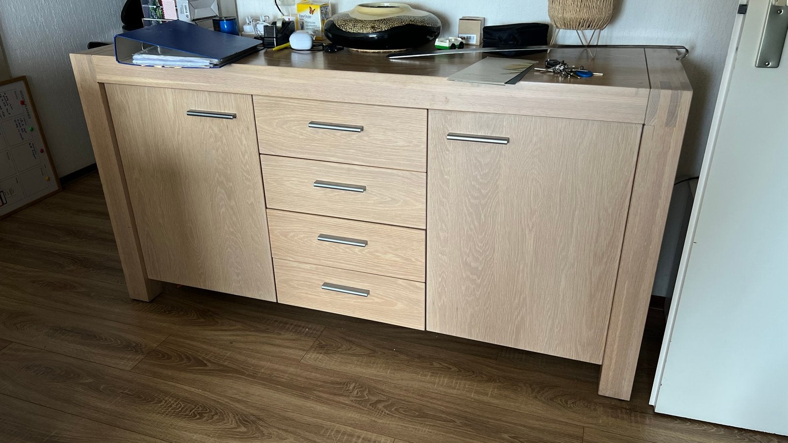 Eikenhouten dressoir met laden en deuren, Ophalen, Gebruikt, 150 tot 200 cm, Met lade(s)