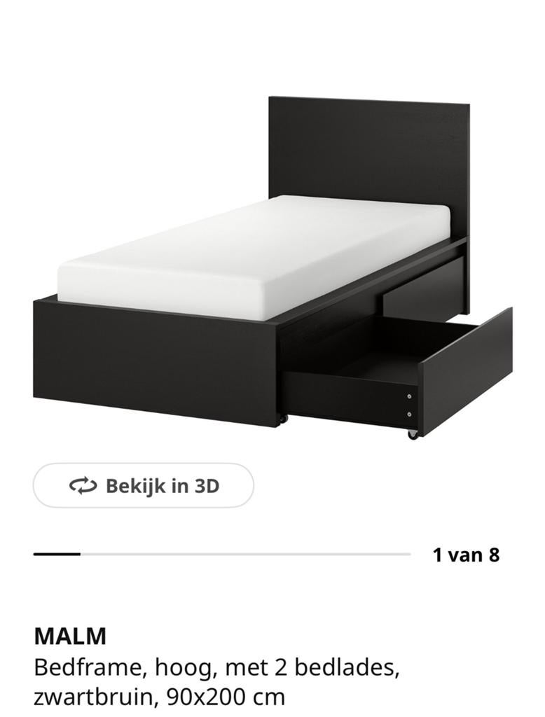 Zgan ikea malm bedframe zwartbruin, Ophalen, 90 cm, Eenpersoons, Zwart