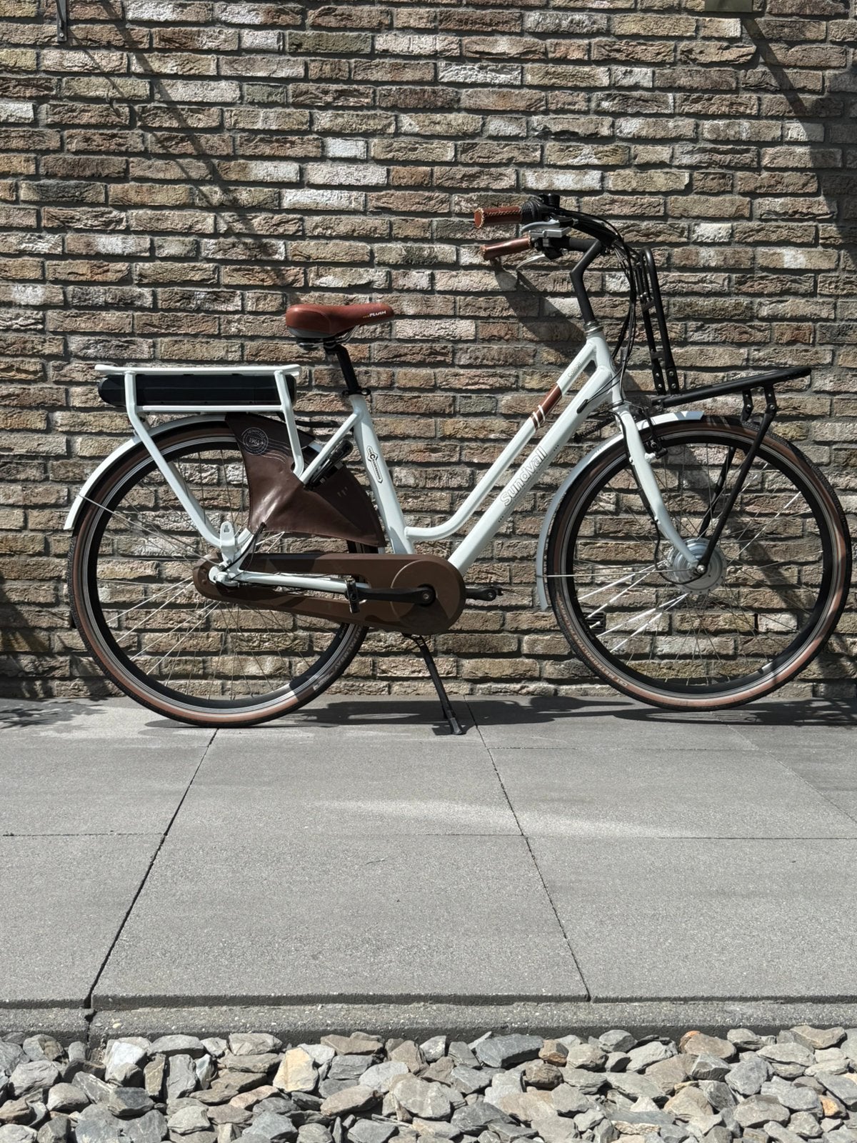 Z.g.a.n. witte elektrische dames/meisjes transportfiets, Dubbele standaard, Zo goed als nieuw, 0 zitjes, 50 tot 53 cm