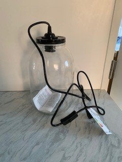 Staande lamp van glas met zwart deksel en snoer, Ophalen of Verzenden, Nieuw, Glas, Minder dan 100 cm