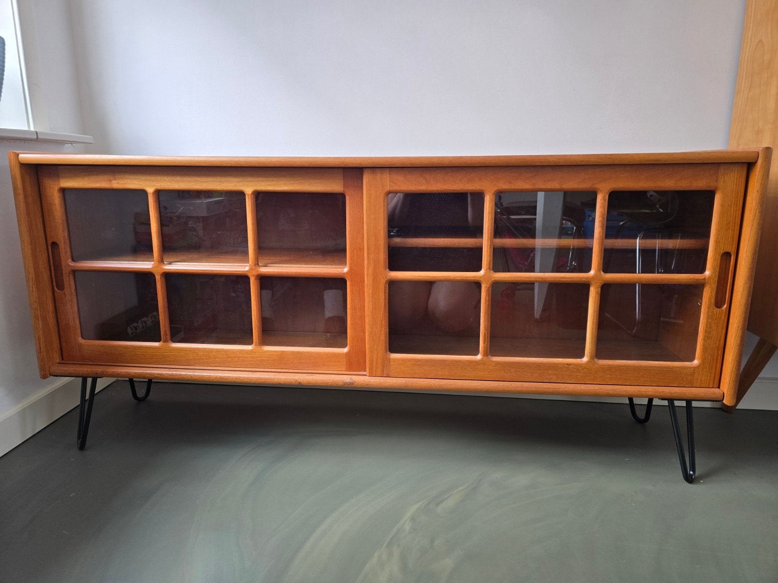 Dressoir vintage design sixties/seventies teak hout, Ophalen, 100 tot 150 cm, Teakhout, 25 tot 50 cm
