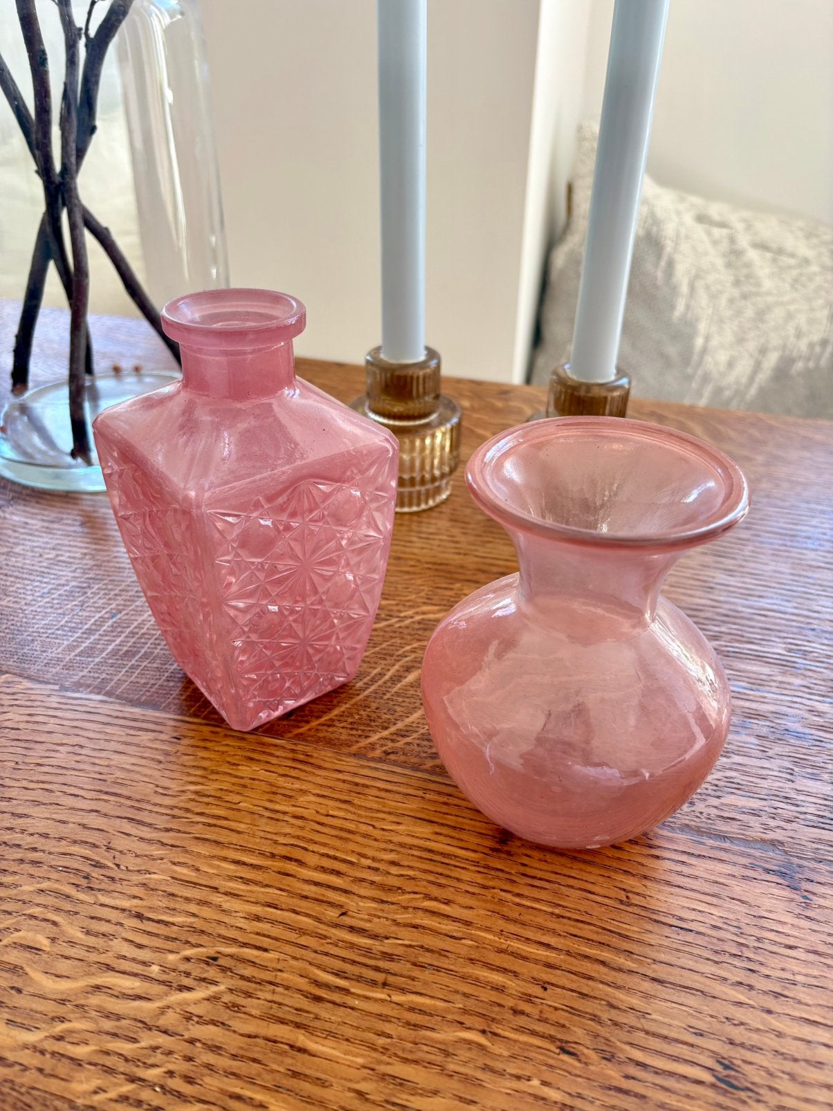 In ruil voor thee: 2 roze vaasjes, Huis en Inrichting, Woonaccessoires | Vazen, Ophalen, Zo goed als nieuw, Roze, Glas