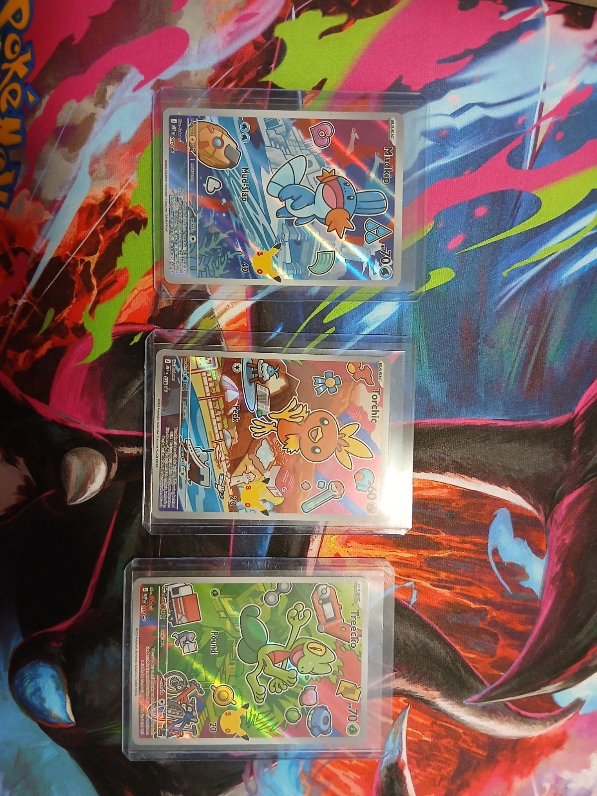 Pokémon Kaarten: Torchic, Mudkip, Treecko (Foil), Ophalen of Verzenden, Zo goed als nieuw, Meerdere kaarten, Foil