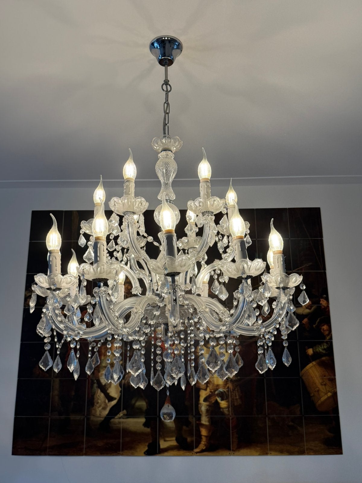 Grote kroonluchter ️, Huis en Inrichting, Lampen | Kroonluchters, Ophalen, Gebruikt, Glas, E14 (klein)