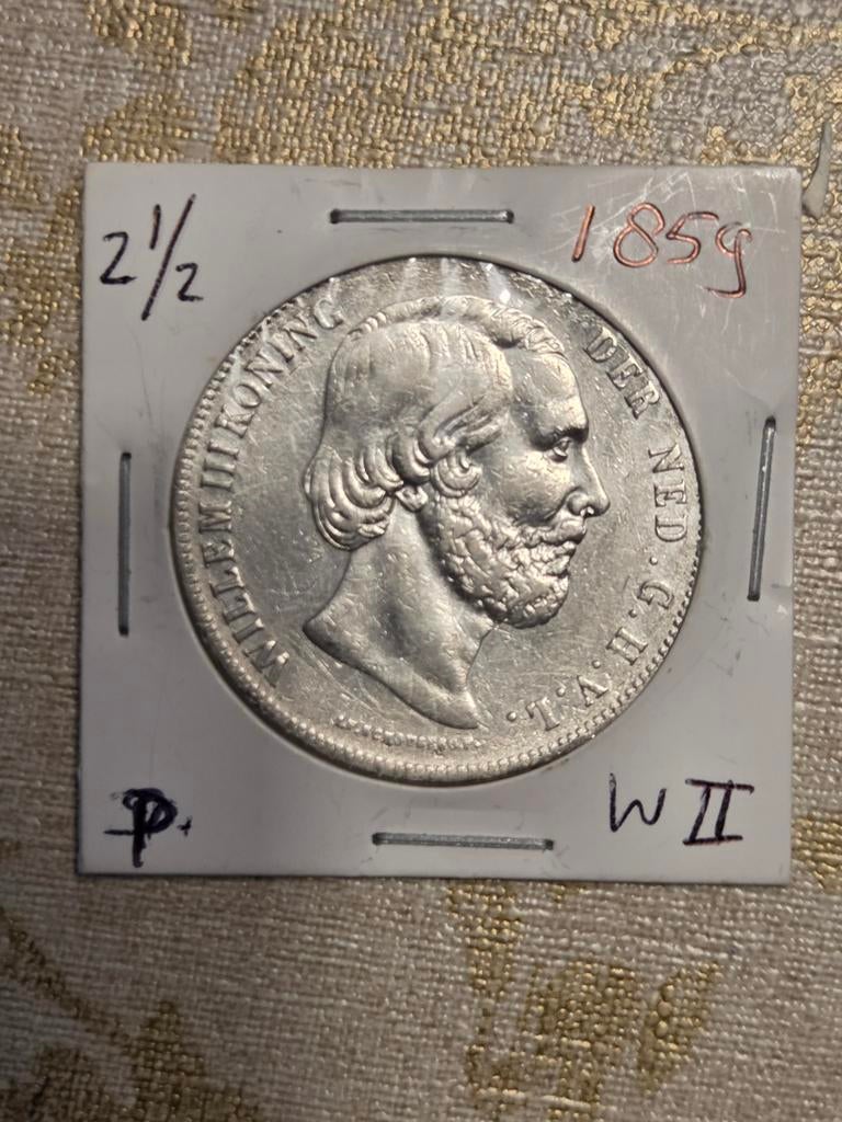 Zilveren 2½ Gulden Willem III 1859, Postzegels en Munten, Munten | Nederland, Koning Willem III, Zilver, Ophalen of Verzenden