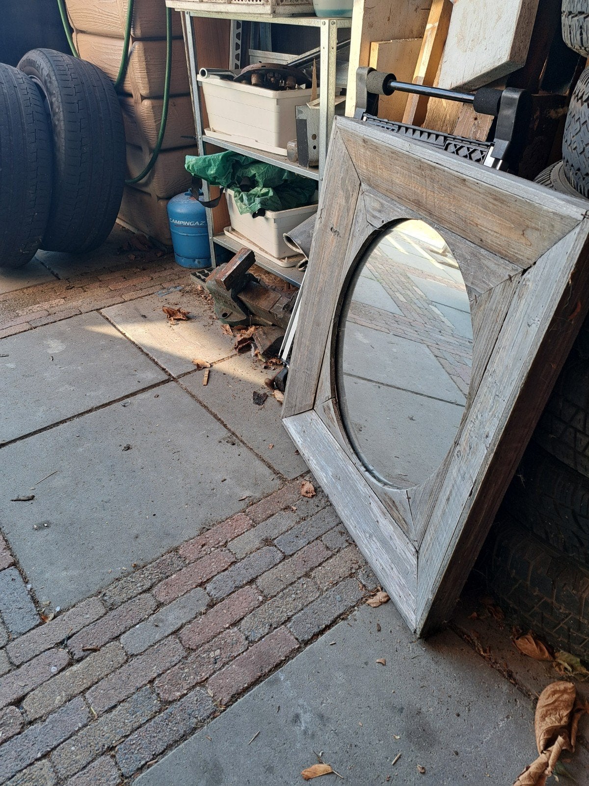 Ruilen, zie omschrijving: Vintage houten spiegel, Ophalen, Rechthoekig, Minder dan 50 cm, Minder dan 100 cm