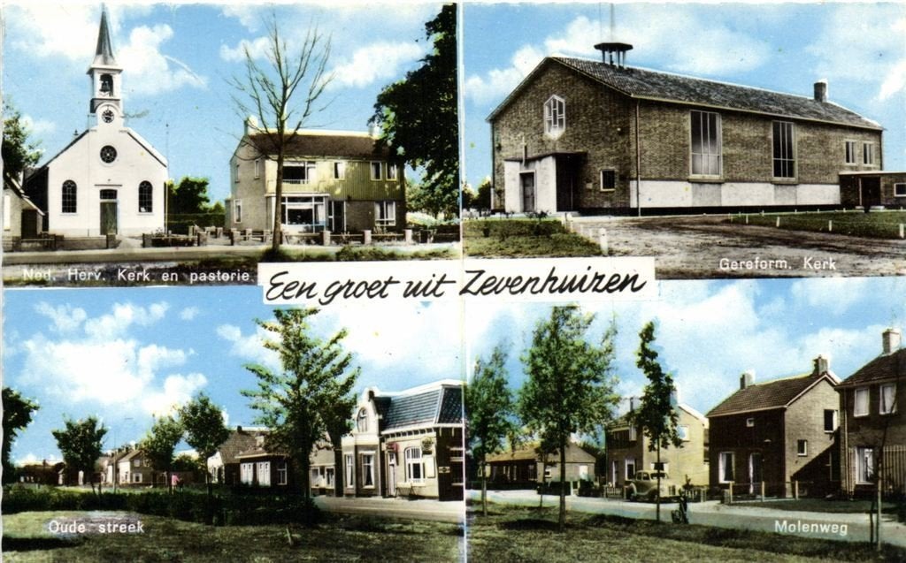 Een groet uit Zevenhuizen - met 4 afb. o.a. Molenweg, Oude s, Ophalen of Verzenden, 1960 tot 1980, Gelopen, Zuid-Holland