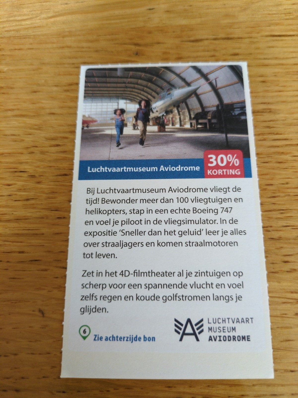 Kortingsbon voor Aviodrome, 30 % korting, Drie personen of meer, Kortingskaart