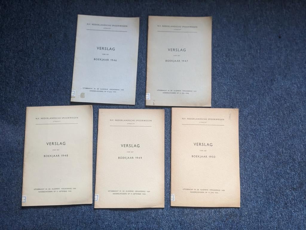 5 x NS jaarverslag. 1946 t/m 1950, Ophalen of Verzenden, Gebruikt, Trein, Boek of Tijdschrift