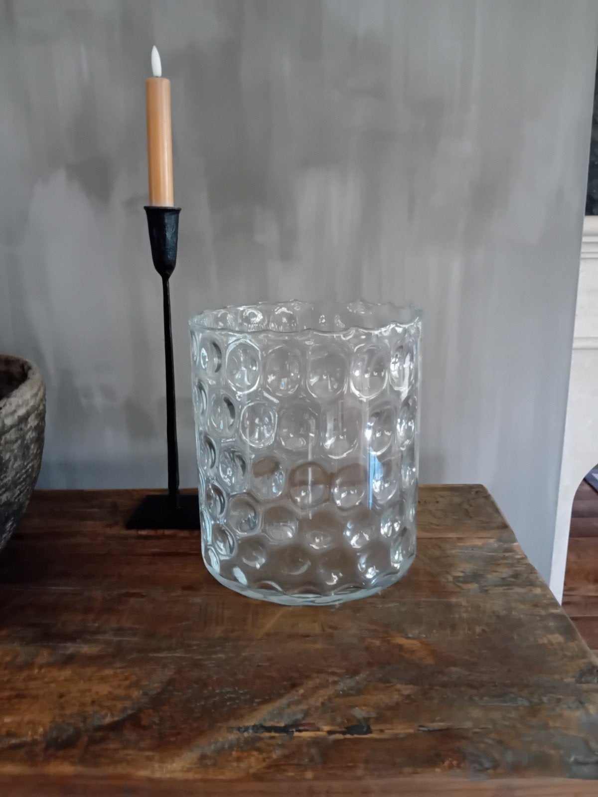 Mooi glazen windlicht met bubbels, 22cm hoog, Huis en Inrichting, Windlicht, Ophalen of Verzenden, 22 cm, Glas