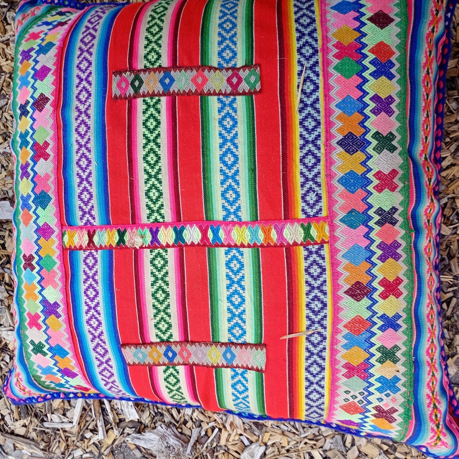 Uniek XL handgemaakt Peruaans manta vloerkussen / poef, Ophalen, Overige merken, Meerkleurig, Vierkant