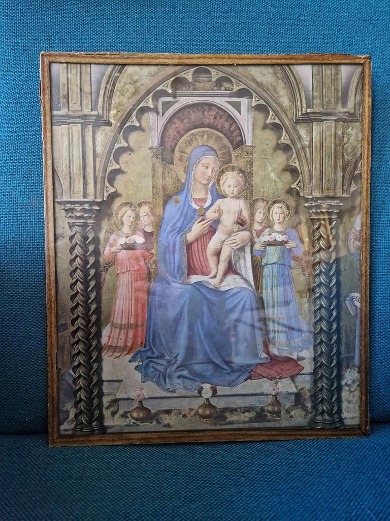 Antieke prent Maria met Jezus, Antiek en Kunst, Antiek | Religie, Ophalen of Verzenden