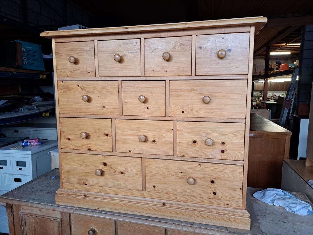 Grenen ladekast commode 12 lades, Huis en Inrichting, Kasten | Ladekasten, Gebruikt, Minder dan 100 cm, 100 tot 150 cm, 50 tot 75 cm