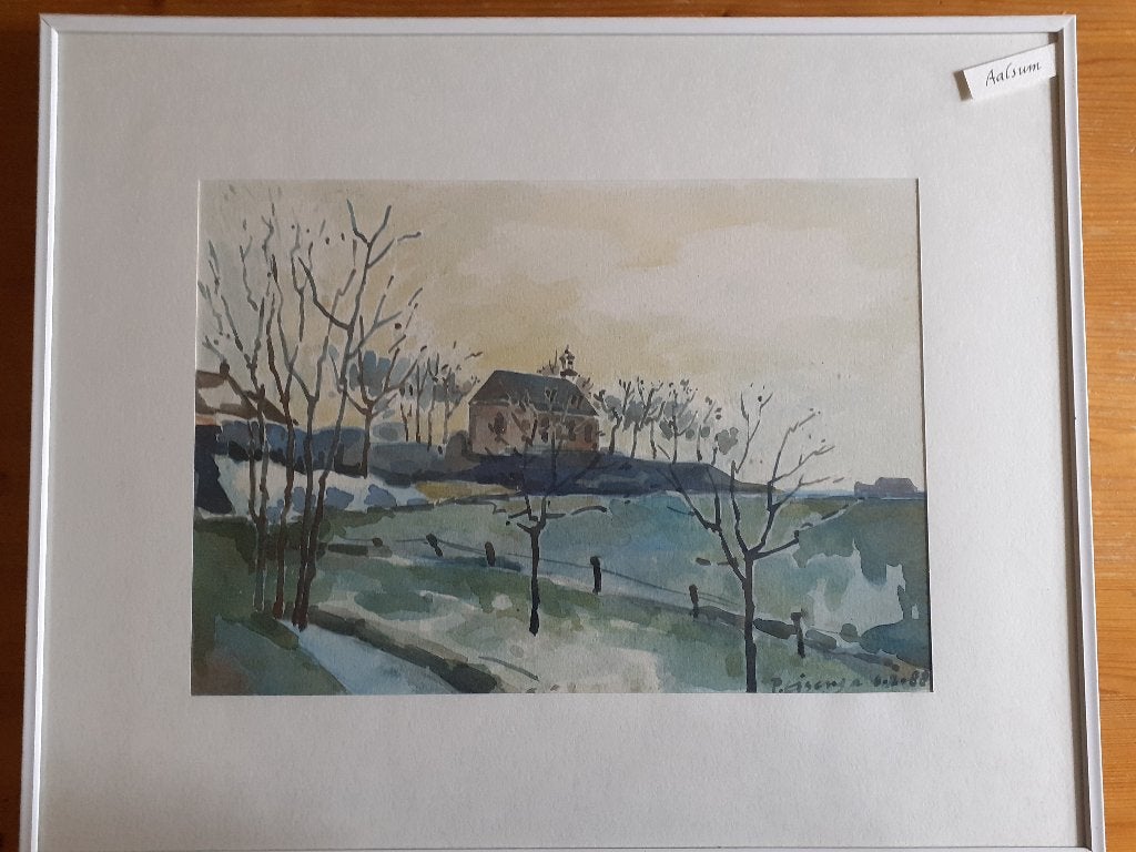 Aquarel Aalsum van  P. Eisenga, Realistisch, Ophalen of Verzenden, Aquarel, Gedateerd