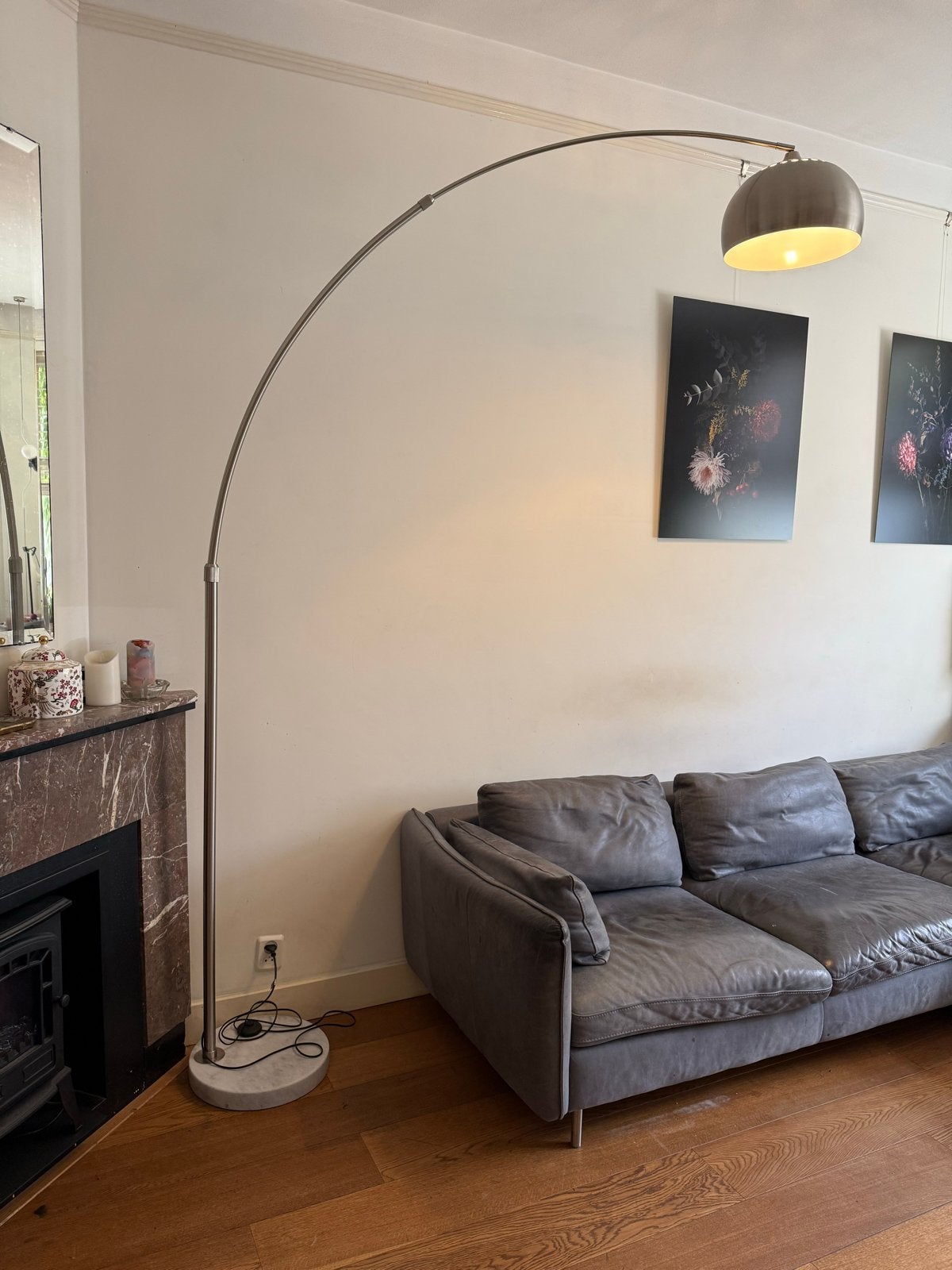 Mooie dimbare staande lamp met marmeren voet, verstelbaar, Huis en Inrichting, Ophalen, Zo goed als nieuw, Metaal, 200 cm of meer