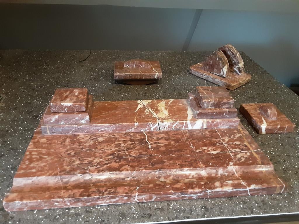 Zware marmeren steenrode antieke bureauset, Antiek en Kunst, Ophalen of Verzenden