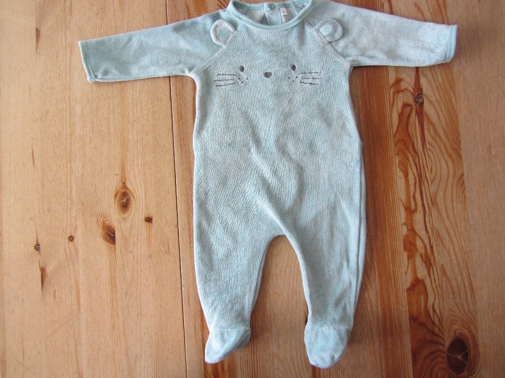 Zacht blauw/groen pakje maat 68, Kinderen en Baby's, Babykleding | Maat 68, Ophalen of Verzenden, Zo goed als nieuw, Jongetje of Meisje