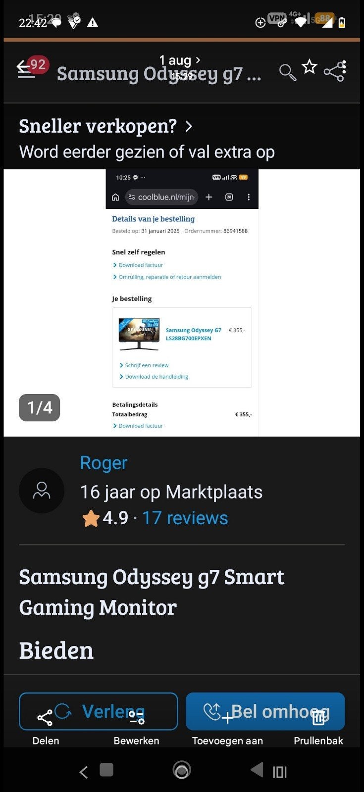 Samsung Odyssey G7 Gaming Monitor, Computers en Software, VA, Minder dan 1 ms, Zo goed als nieuw, DisplayPort