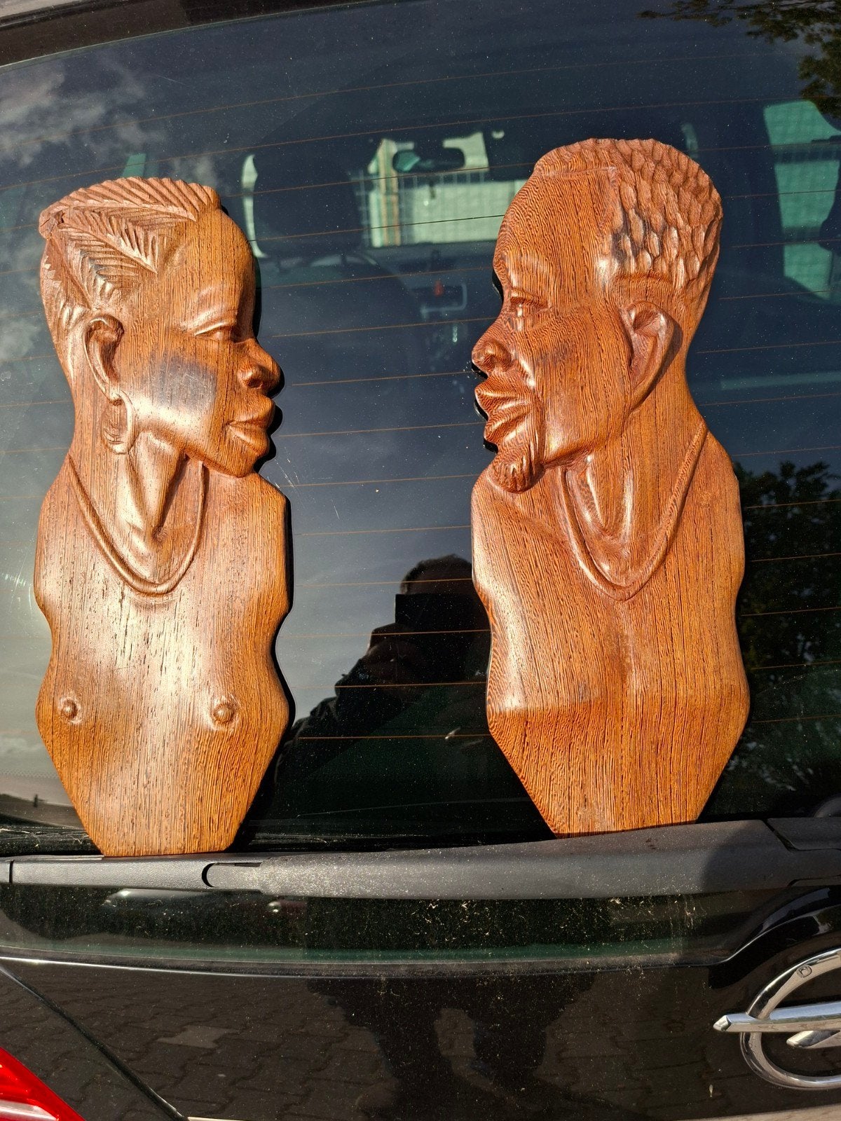 Houten Afrikaanse Beelden - Man en Vrouw, Hout, Afrika, Ophalen of Verzenden, 36 cm