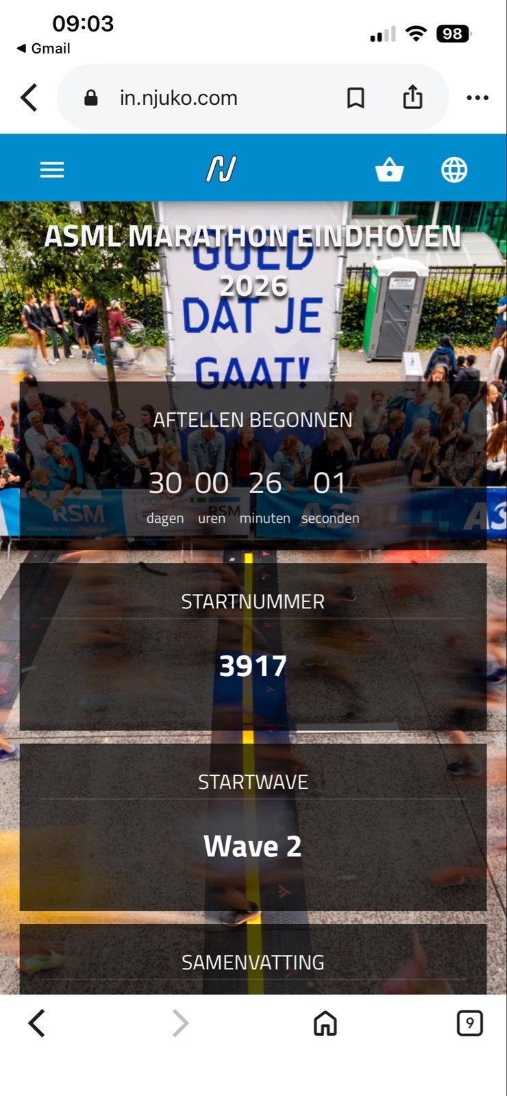 Toegangsbewijs Marathon Eindhoven 42,2KM, Contacten en Berichten