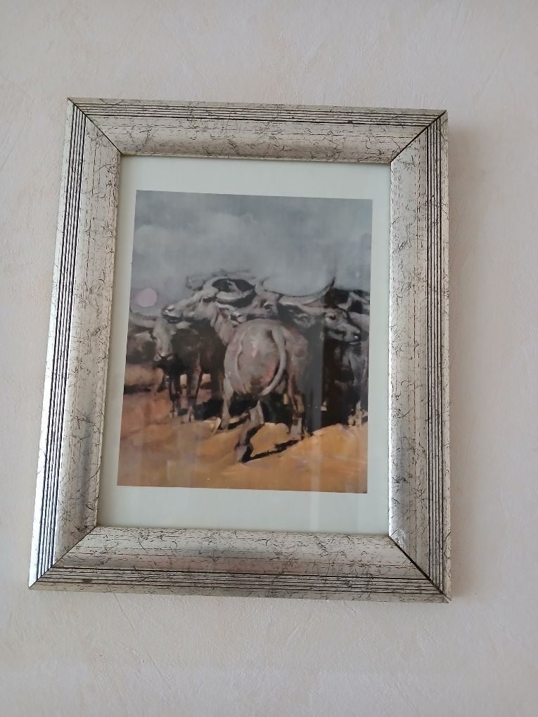 Mooie aquarel van een kudde Karbouwen,(adv.nr.351), Huis en Inrichting, Minder dan 50 cm, Oorspronkelijke maker, Overige typen