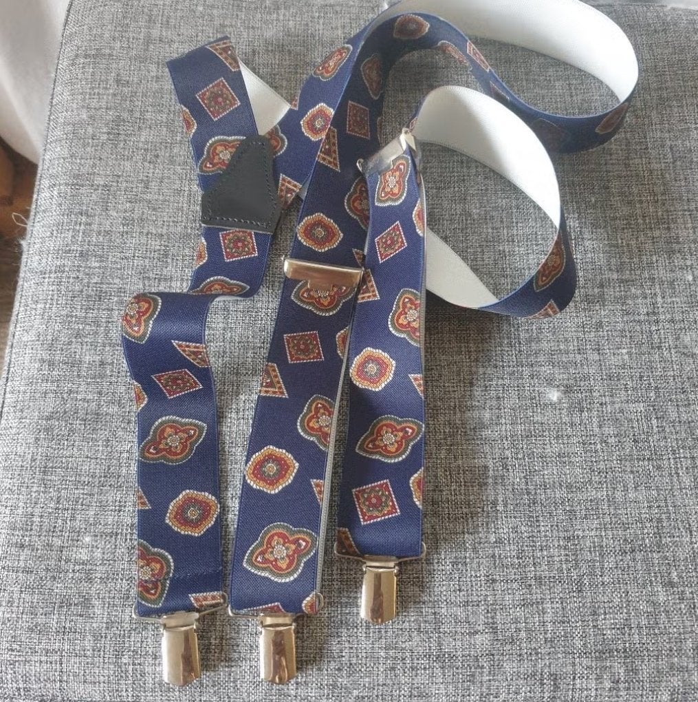 Vintage PCT Germany bretels donkerblauw rood oranje 2709, PCT Germany, Overige kleuren, -, -