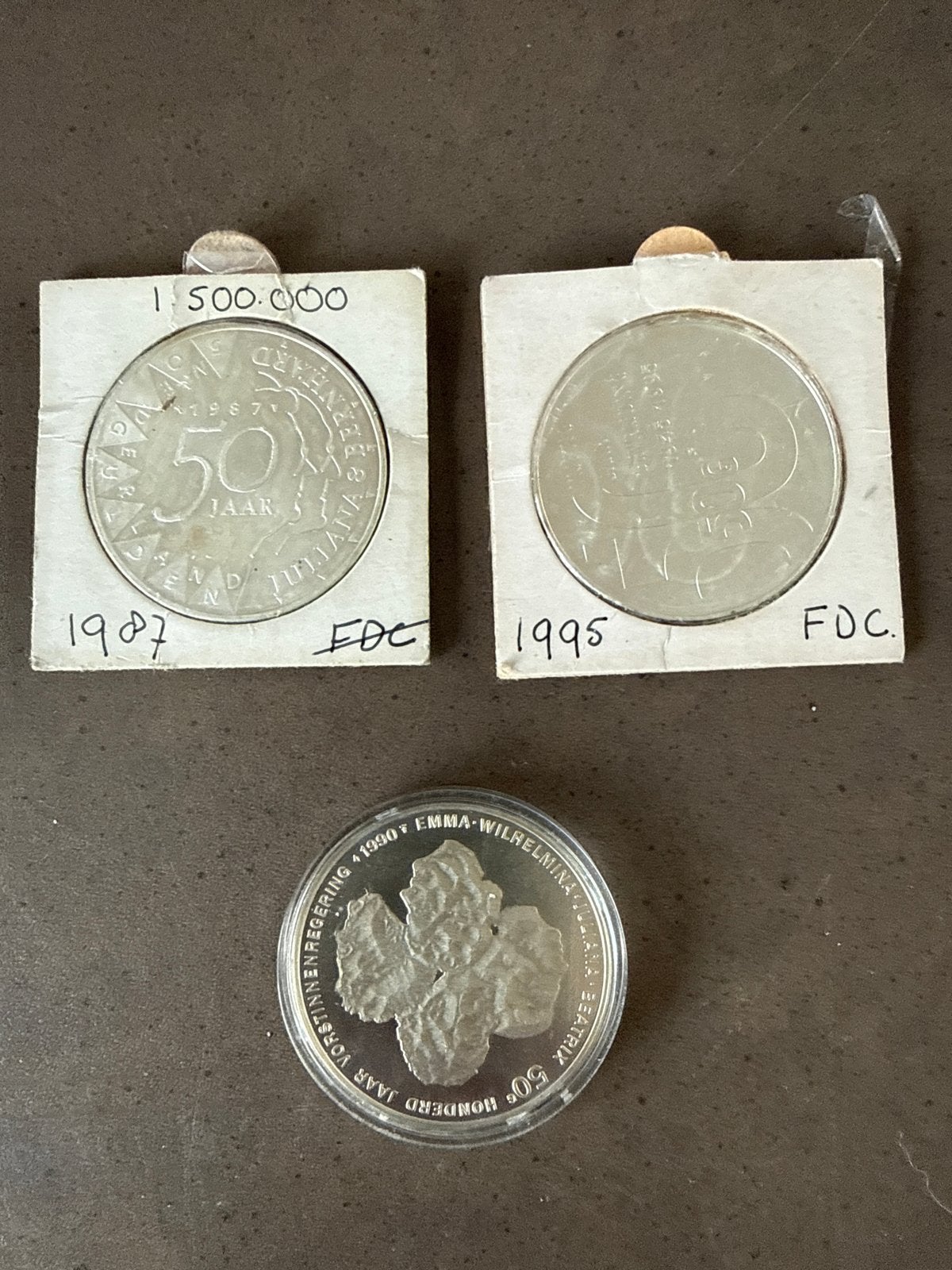 3 Zilveren 50 Gulden Munten - Diverse Jaren, Setje, Koningin Beatrix, Zilver, Ophalen of Verzenden