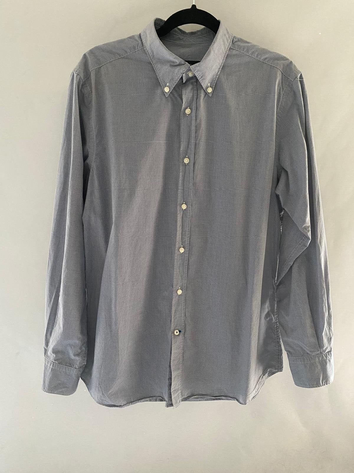 Massimo Dutti Slim Fit geruit overhemd lichtblauw – L, Ophalen of Verzenden, Zo goed als nieuw, Blauw, Halswijdte 41/42 (L)