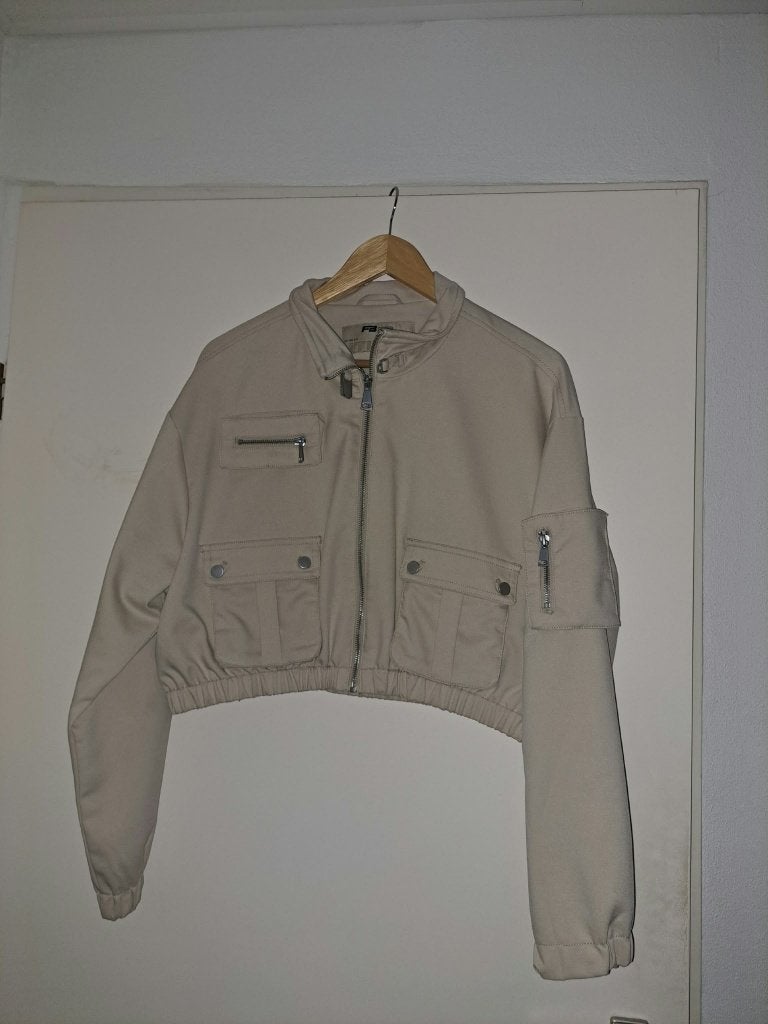 Beige cropped jasje dames | Cargo zakken | Bomberstijl, Ophalen, Beige, Maat 42/44 (L), New Yorker