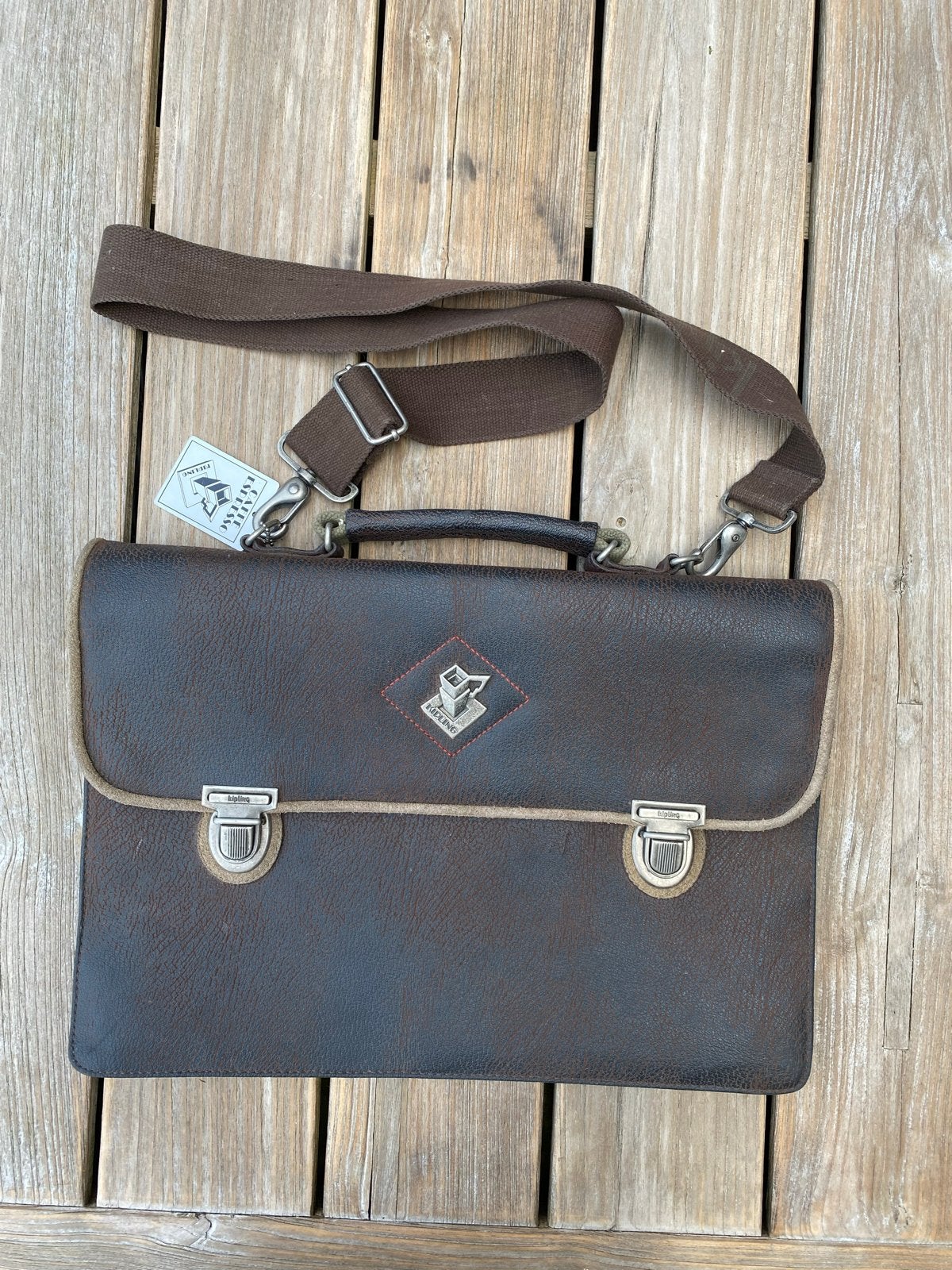 Kipling Leren Schooltas / Aktetas / Laptoptas - Bruin, Kipling, Bruin, Ophalen of Verzenden, Zo goed als nieuw