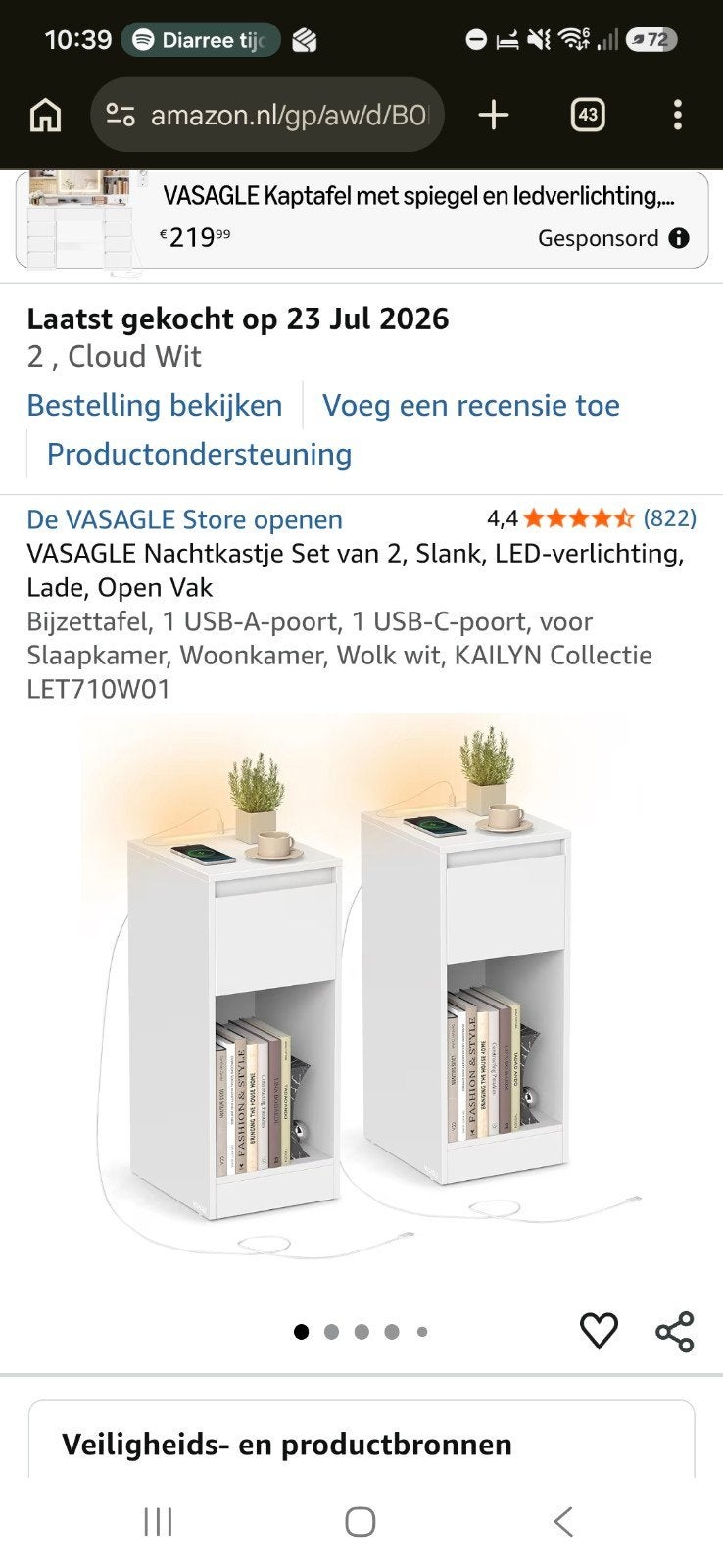 2 witte nachtkastjes met LED en USB-poorten, Huis en Inrichting, Ophalen, Nieuw, Minder dan 45 cm, 55 tot 70 cm