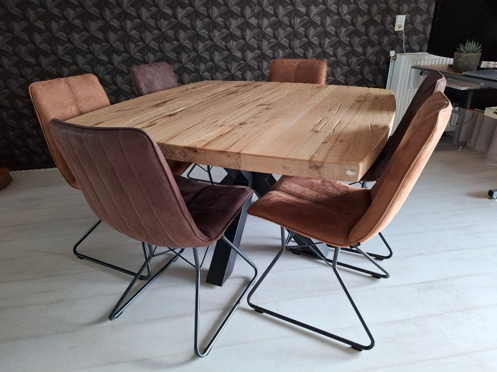 Eetkamertafel met 6 stoelen, Ophalen, Zo goed als nieuw, Vijf personen of meer, Modern