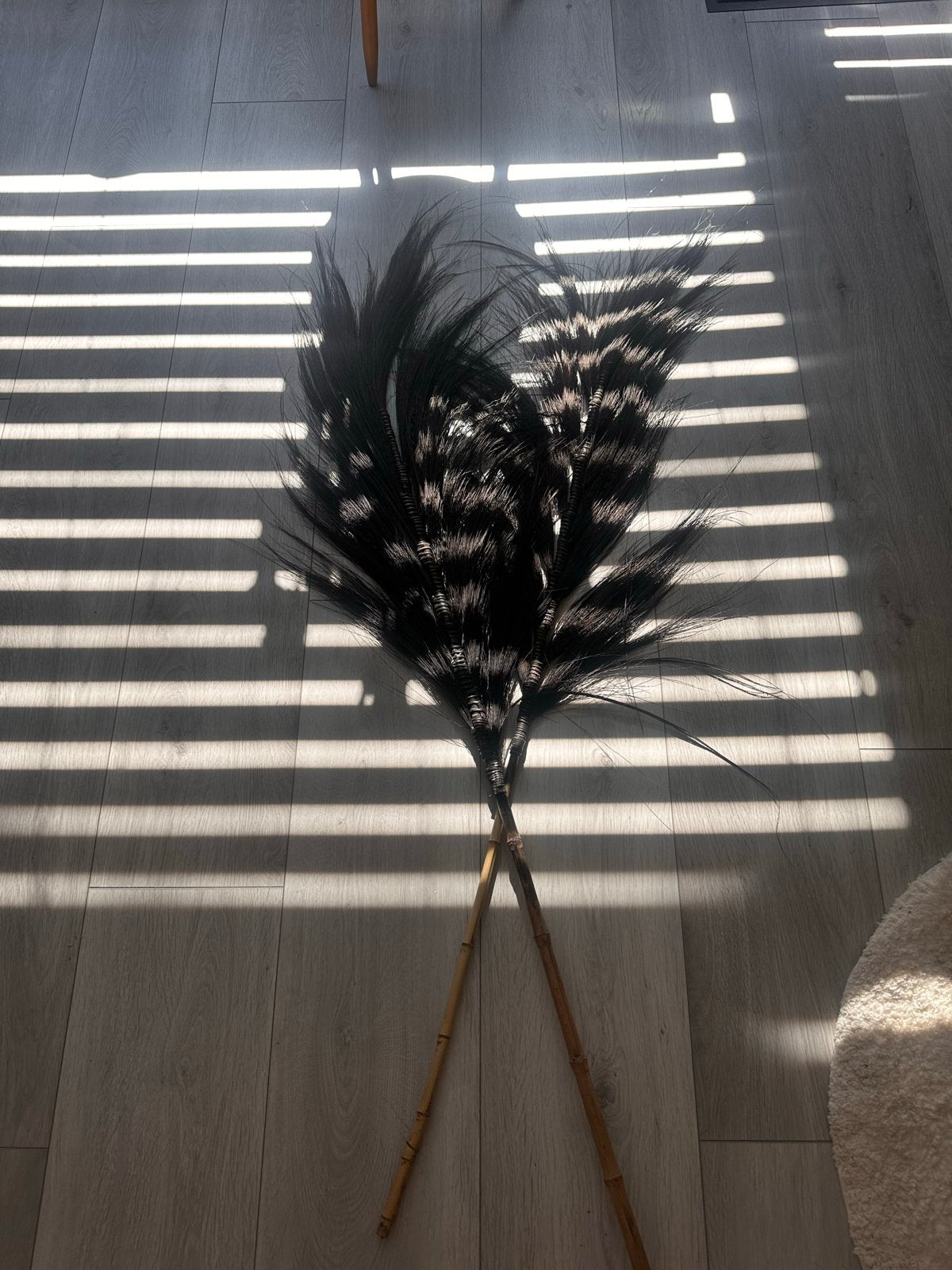 Decoratie pluimen - Zwart met bamboe steel, Huis en Inrichting, Zwart, Boho, Ophalen of Verzenden, Zo goed als nieuw