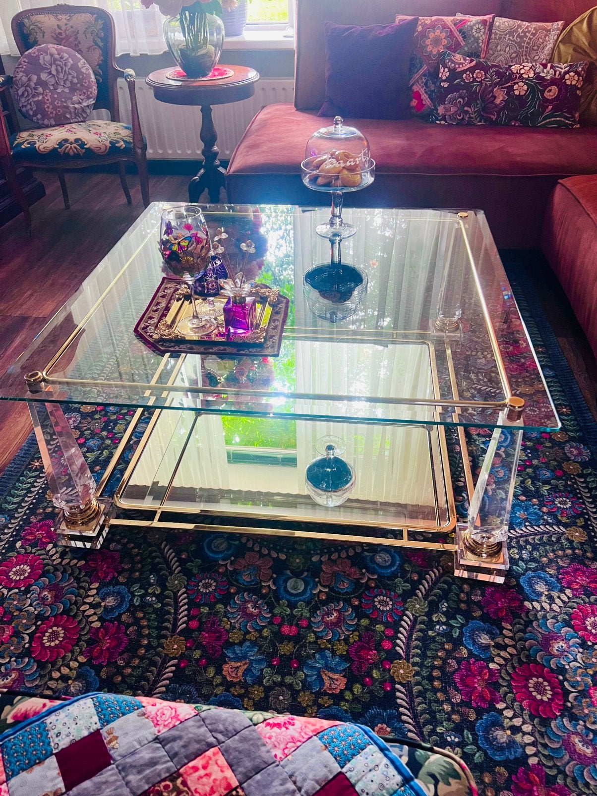 Moet snel weg Luxe glazen Hollywood Regency salontafel, Ophalen