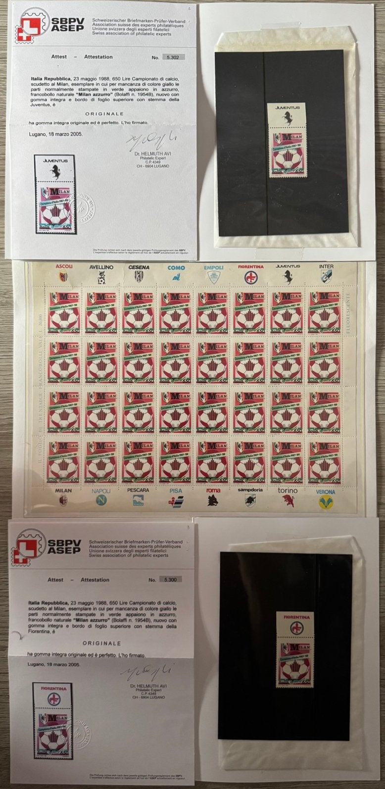 Italië 1988 Bolaffi nr 1954B certificaat Helmuth catw €52000, Postzegels en Munten, Ophalen of Verzenden, Buitenland